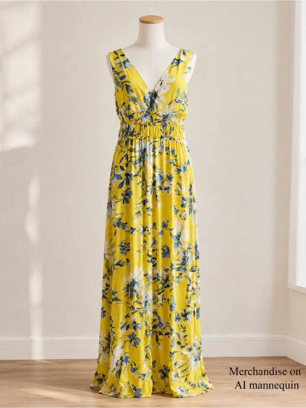 Yellow Blue Floral Maxi Dress Women’s Japna